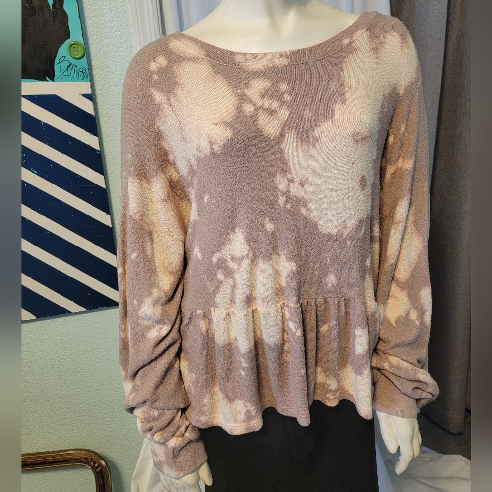 BOHO Babydoll Sweater empire waist Oversized Bleach splashed Final Touch Sz S
